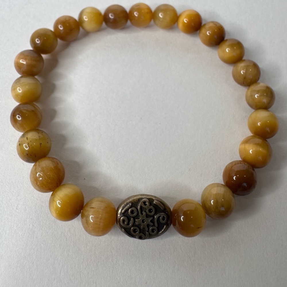 Hand Crafted Yellow Tiger Eye Stretch Bracelet 7” 8mm Beaded NWT - Picture 3 of 12